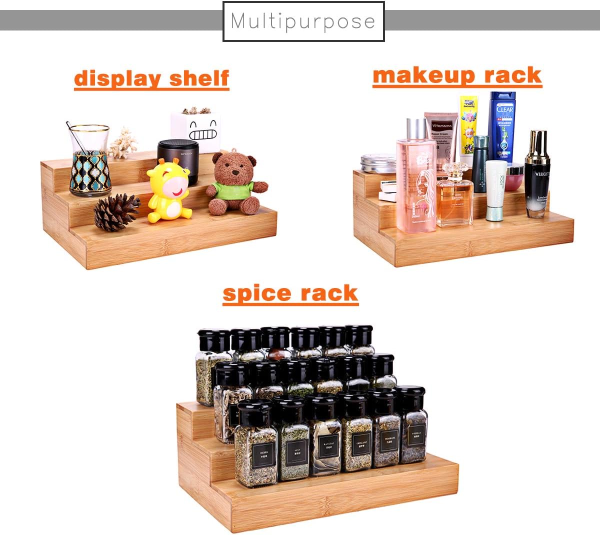 3-Tier Bamboo Drawer Spice Rack Wooden Kitchen Cabinet Spice Organizer Spice Jar Holder, Medicine/Health Care/Vitamin Bottles Storage Rack (Pre-Measure Drawer Dimensions), 1 Pack Drawer Rack