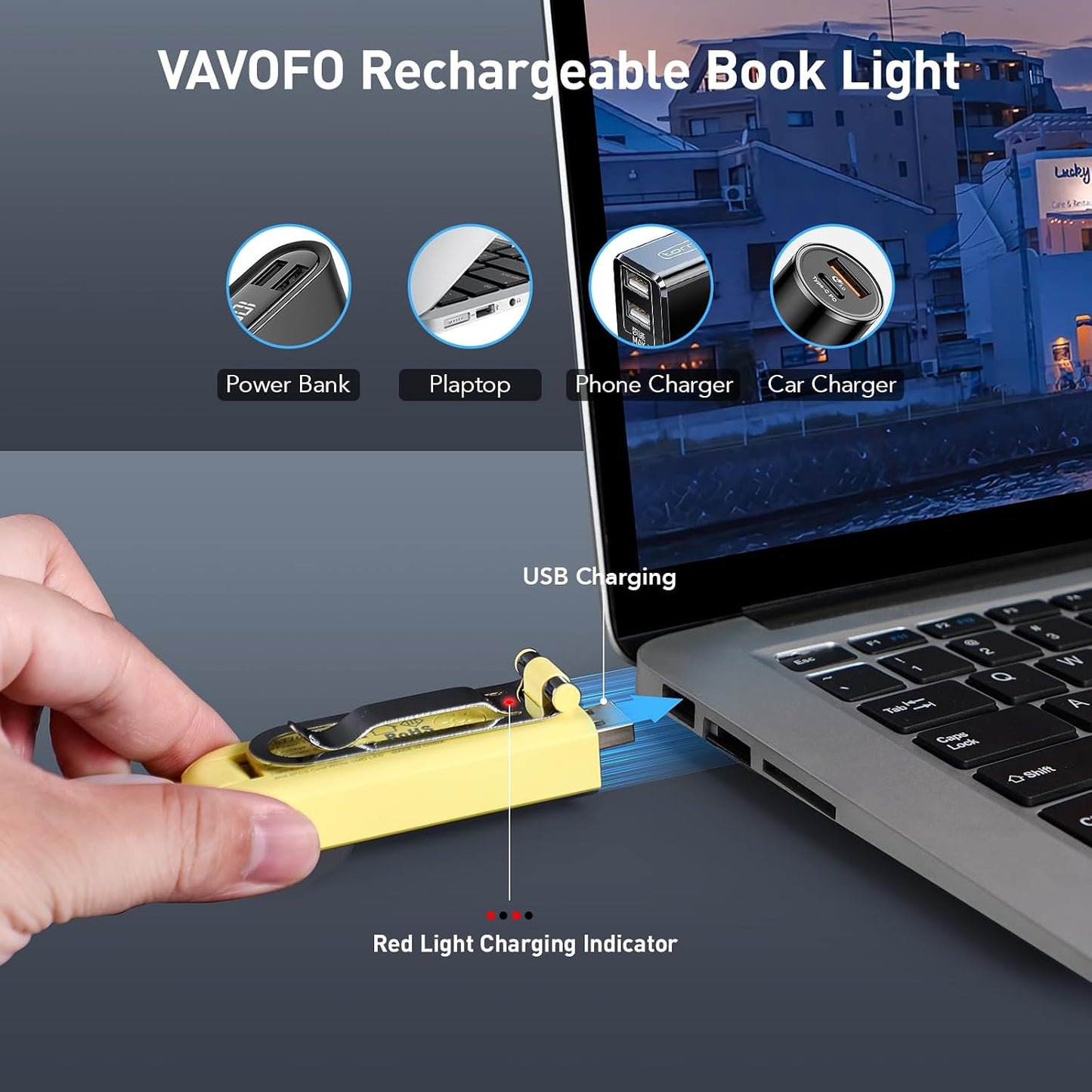 VAVOFO USB Rechargeable Bookmark Reading Light, Blue Light Blocking Amber LEDs for Bedtime Reading - Clip On, 9 Lighting Modes