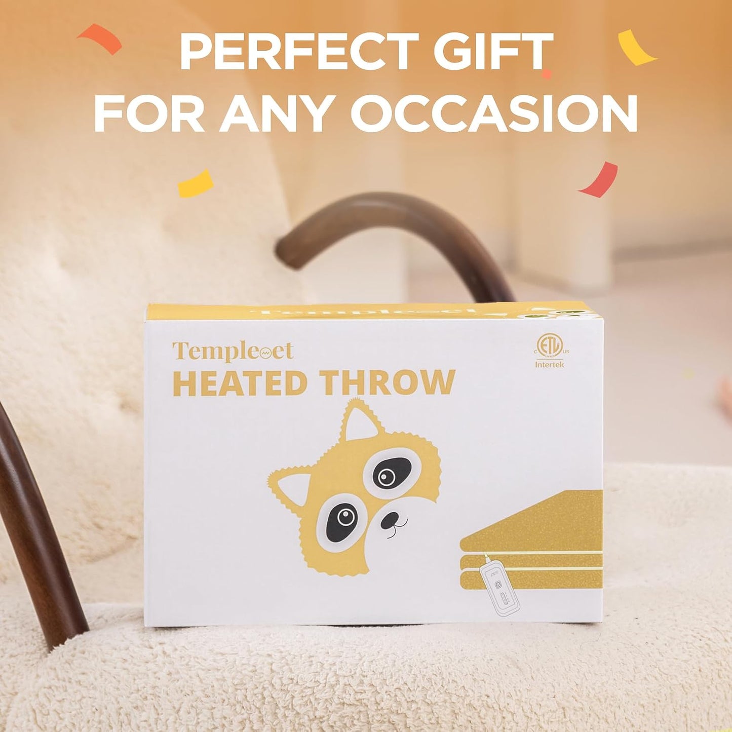 Templewet Heated Blanket Throw 50" x 60",Cute Electric Blanket,Racoon | Timer Settings,Auto Off,Soft Sherpa Heated Throw Blanket,Machine Washable,Fast Heating for Sofa Bed Office Use,Gifts for Mom
