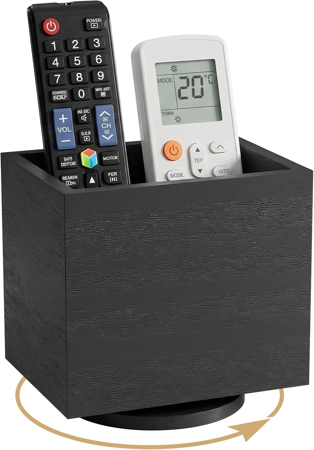 360° Rotating Remote Control Holder, Wooden TV Remote Holder for Table, Desk Organizer Caddy Media Storage Box for Living Room,Nightstand,Couch (Black)