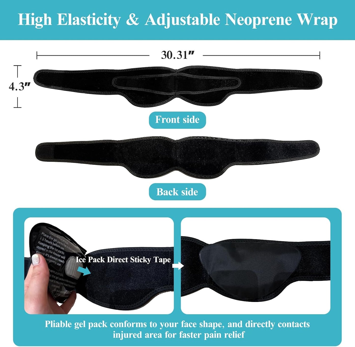 Wisdom Teeth Ice Pack Head Wrap with Dual Compression Straps | 4 Reusable Hot & Cold Gel Packs for Face, Jaw, Chin, TMJ, Oral and Facial Surgery, Reduces Swelling, Toothache & Injuries