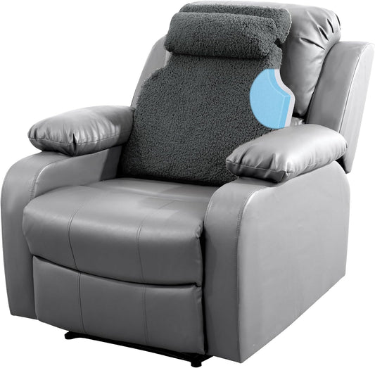 2 Piece Sherpa Fleece Lumbar Support Pillow for Recliner Chair, Memory Foam Lumbar Pillow with Headrest for Back Pain Relief, Back Support Cushion for Office Chair（Grey）