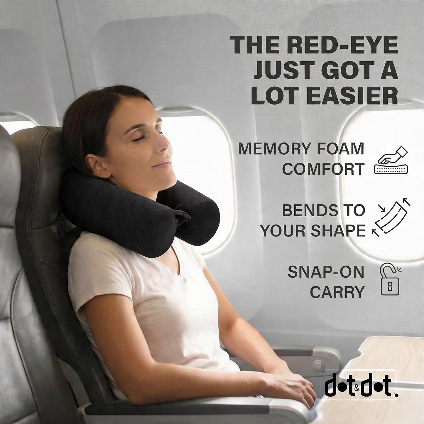 Dot&Dot Twist Memory Foam Travel Pillow, Bendable Neck Pillow for Airplane, Car and Home, 26-Inch Adjustable Roll with Washable Cotton Cover, Gray