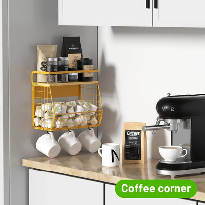 Magnetic Shelf for Fridge with Wood Lid, Fruit Potato and Onion Storage Bins, Pantry Organizers & Storage, Large Container Magnetic Spice Rack for Refrigerator, Kitchen Counter, Cabinet | Strong magnet holds 50lbs, ventilated bin for produce, versatile
