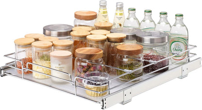 VEVOR 18.5"Wx21"Dx3.5"H Pull Out Cabinet Organizer, Heavy Duty Slide Out Pantry Shelves, Chrome-Plated Steel Roll Out Drawer, Drawer Storage for Home Under Sink, 20"Wx22"Dx7"H Install Size for Cabinet