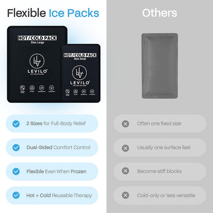 LEVILO Large Ice Packs for Injuries Reusable with Straps - 2 Pack (Large & Small) Soft Ice Packs | Cold Packs for Back, Shoulder, Knee, Relief | After Surgery | Flexible When Frozen