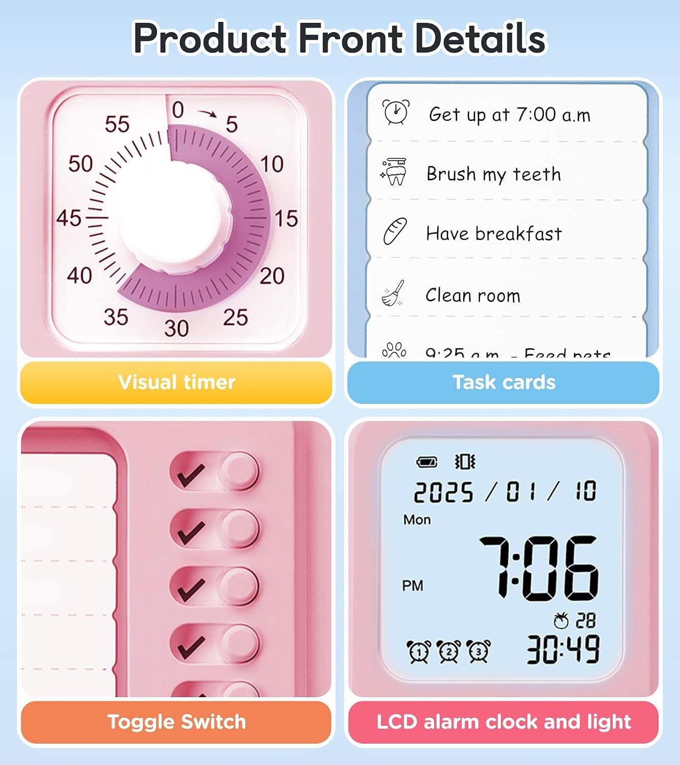3-in-1 Visual Timer & ADHD Tool for Kids|Adults | Task Timer with Chore Chart Board, Visual Schedule for Kids Autism, Daily Checklist for Home, School, Classroom, Desk (White)