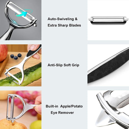 Vegetable Peeler, Stainless Steel Multi-function Potato Fruit Peeler Set, Y & I Shape Swivel Blades Kitchen Household Peeling Tools