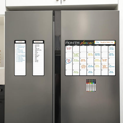 Magnetic Dry Erase Monthly Calendar Set - 15.5"x13" Monthly and 8.5"x13" Weekly Calendar for Fridge - 6 Extra Fine Point Markers Included - Shipped Flat
