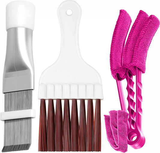 Hommtina 3 Pcs Air Conditioner Condenser Fin Comb/Cleaning Brush, Coil Cleaner Whisk Brush with Window Blinds Brush Dust Cleaner for Refrigerator Evaporator Radiator