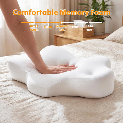 Sweetcrispy Cervical Pillow for Neck Pain, Ergonomic Contour Memory Foam Pillow with Detachable Roll Support, Cooling Breathable Cover for Side Back Stomach Sleepers