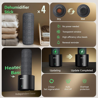 Afloia Rechargeable Cordless Gun Safe Dehumidifier, Heating Base, TOPZ 4+1 | Keep small spaces dry with a rechargeable cordless design, heating base, quiet operation, and reusable moisture control.