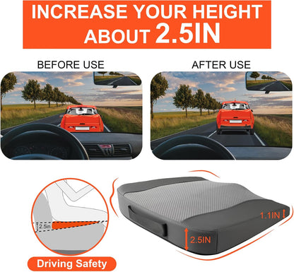 Lofty Aim Car Seat Cushion, Memory Foam Car Seat Cushions for Long Driving | Comfy Car Seat Pillow for Pain Relief, Driver Seat Cushion Adds Height, Butt Cushion for Car, Truck, Office Chair, Black