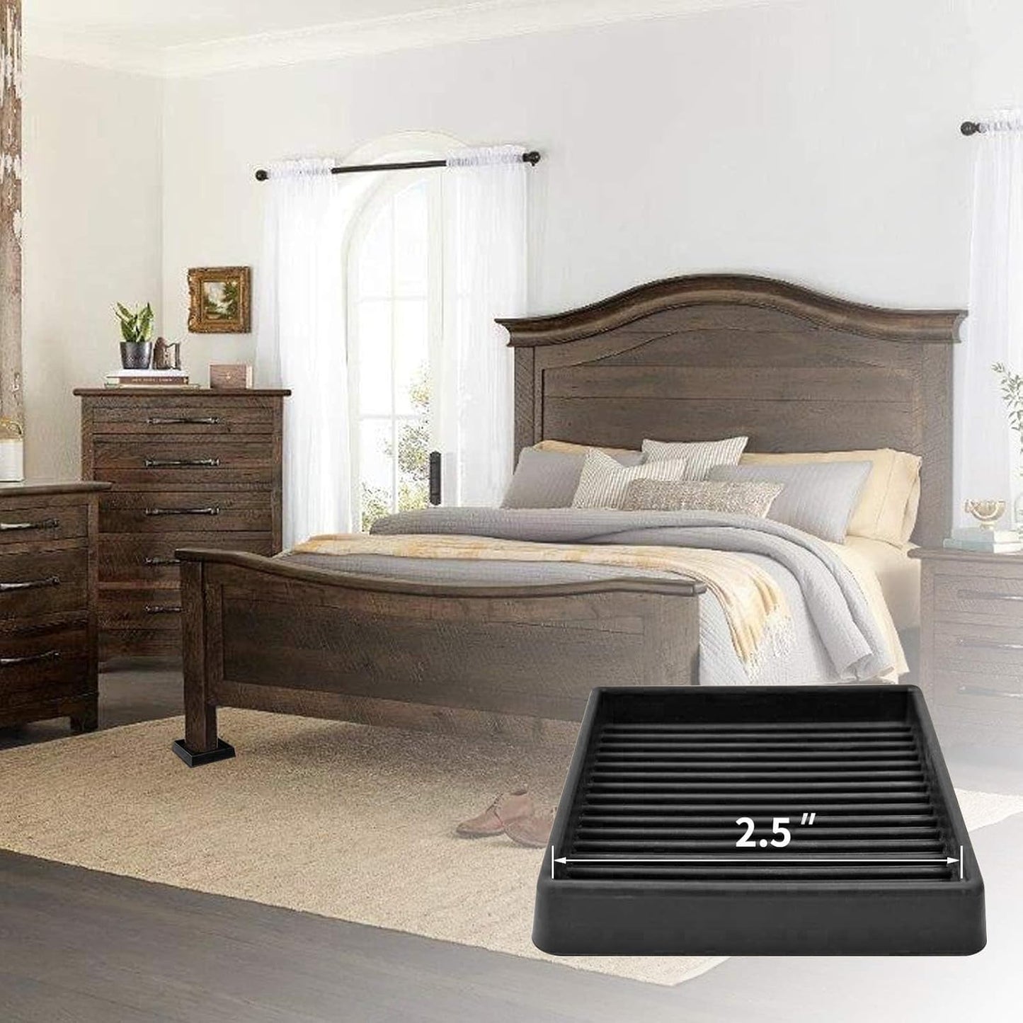 Furniture Coasters 4 Pcs 4” Furniture Caster Cups - Non Slip Furniture Pads Hardwoods Floors - Non Skid Grippers Rubber Furniture Feet Anti Slide Floor Protector for Bed Couch Stoppers Black