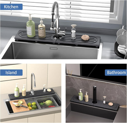 Faucet Mat for Kitchen Sink, Water Absorbent Kitchen Faucet Mat, Durable Sink Splash Guard with Raised Feet, Diatomite Fast Drying Kitchen Sink Faucet Mat, Bathroom Stone Drying Tray for Counter