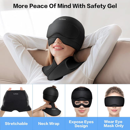 3 in 1 Migraine Relief Cap Neck Ice Pack Wrap Gel and Ice Eye Masks, Detachable Ice Caps with Eyes Masks, Hot and Cold Therapy for Relief of Headaches, Stiff Neck and Eye Fatigue (Purple)
