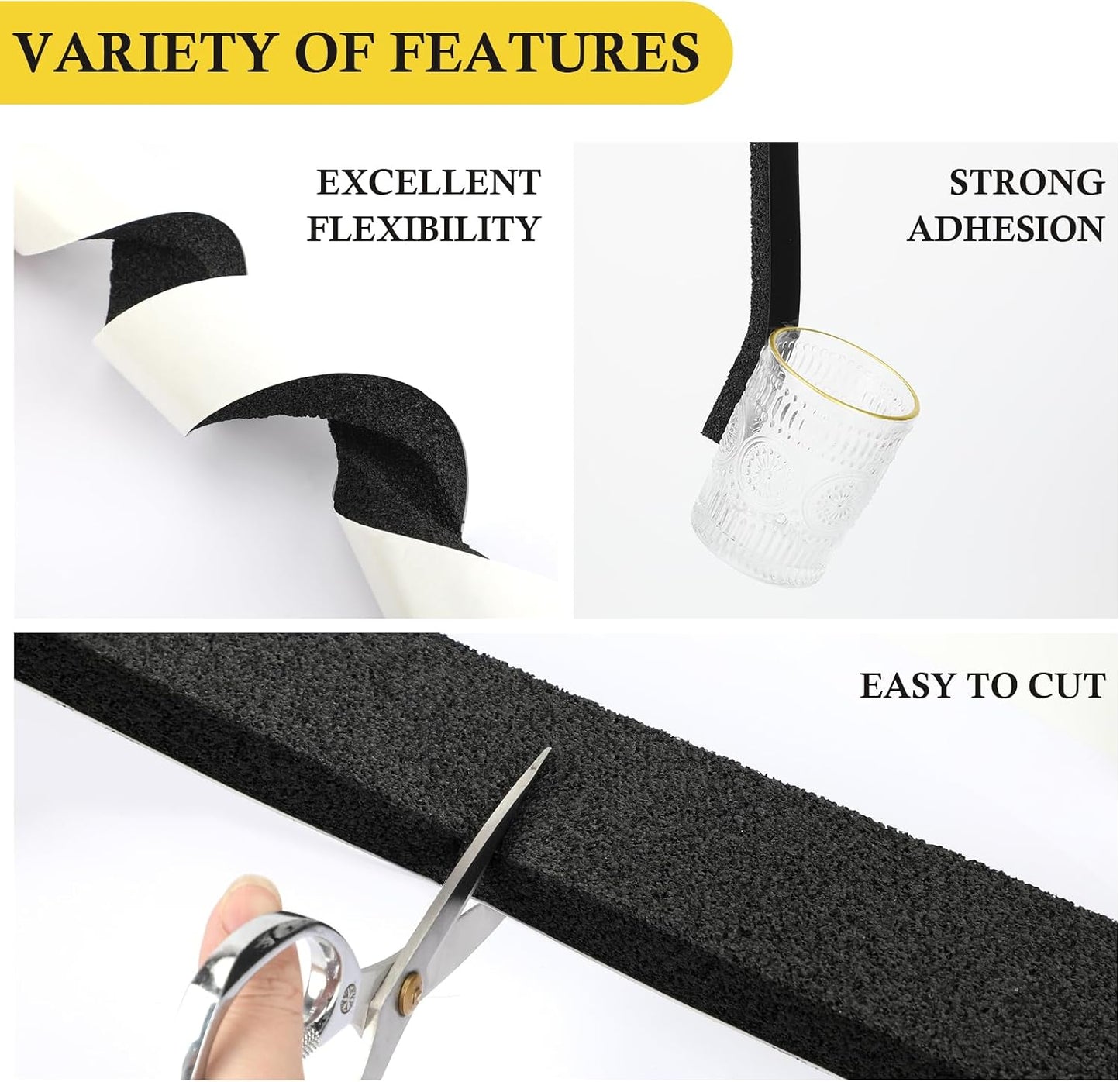 fowong AC Window Seal Foam Tape, 1" x 1" Thick Foam Weather Strip, Black | High Resilience Foam Tape Seals Large Gaps Around Ac Windows and Doors, 6.5ft x 2 Rolls, Strong Adhesive, Install in Minutes