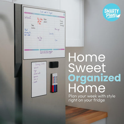 Dry Erase Weekly Extra Thick Magnetic Calendar for Refrigerator: 17x13 Two Week Planner and 6x9 White Board, 4 Fine Tip Markers and Eraser. Stain Resistant. Shipped Flat. (Monthly Planner)