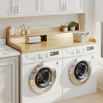 2-Tier Washer Dryer Countertop with 2.75" H Edge Rails, 54" W x 27.55" D Laundry Countertop for Folding Clothes, Washer and Dryer Topper with Non-Slip Pad (Dark Walnut)