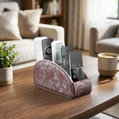 Pu Leather TV Remote Control Holder with 5 Compartments,Remote Caddy/Tray | Bedside Table Desk Storage Box/Organizer for Pen,DVD,Blu-Ray,Media Player,Heater Controller,Cosmetics,Glasses,Office Supplies