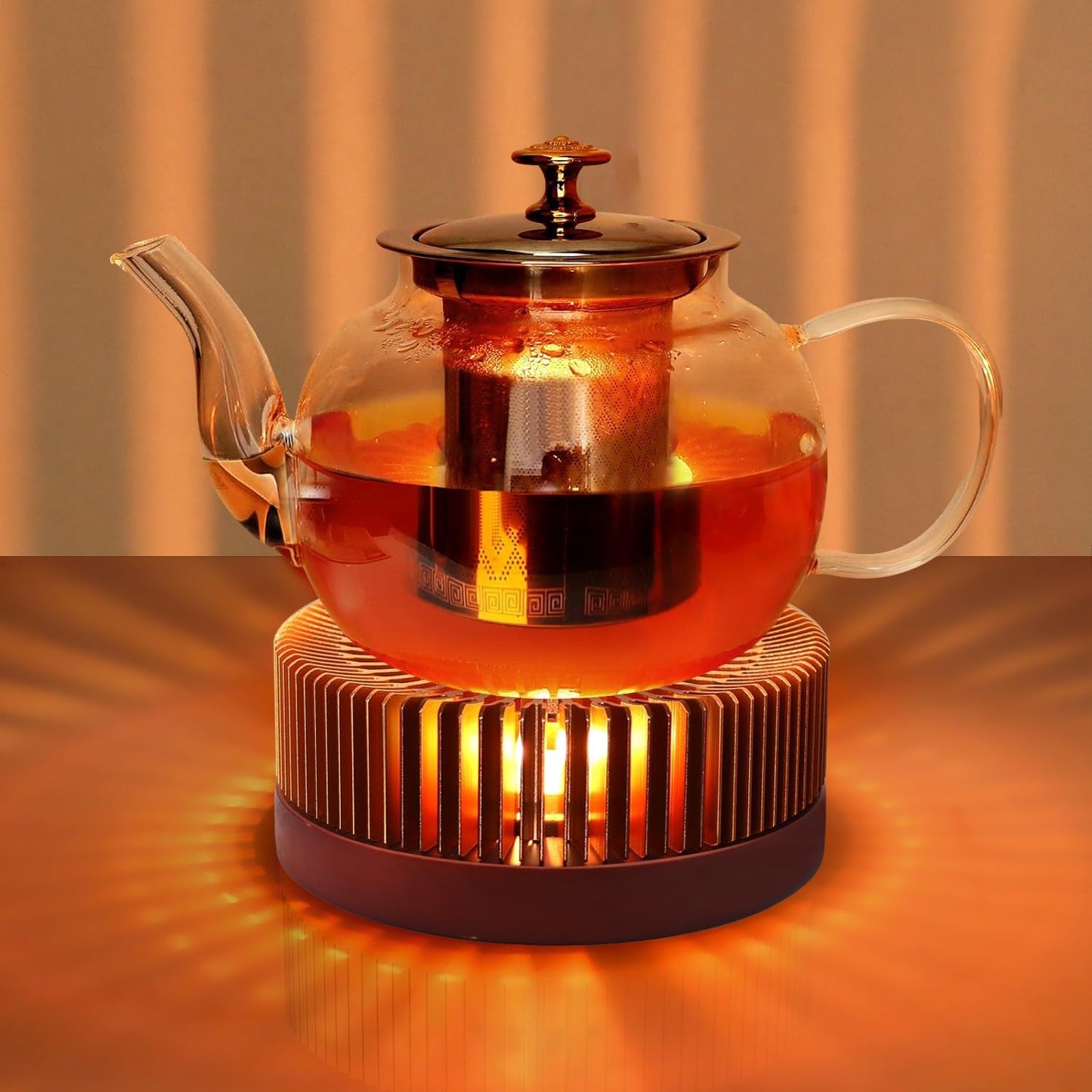 Tea Warmer, Aluminum Alloy & Wood, for Heating Tea Coffee Milk | Large Teapot Warmer for Indoor & Outdoor, Compatible with Standard Teapots