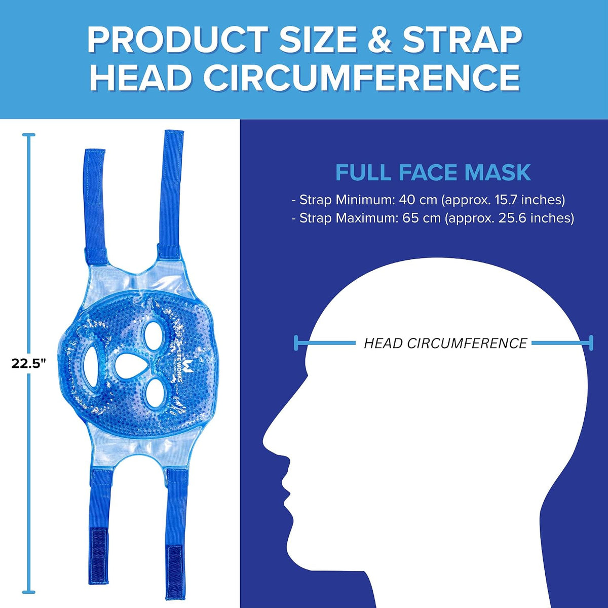 LIFE WORKS Gel Bead Face Mask, Eye Ice Pack, Cooling, Cold, Puffy, Blue