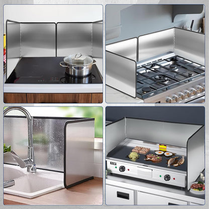 4-Sided Foldable Oil Splatter Guard, Stainless Steel for Frying | Nonstick Oil Splash Insulation, Foldable Design for Easy Storage, Protects Stove & Countertop, Heat Insulation Board