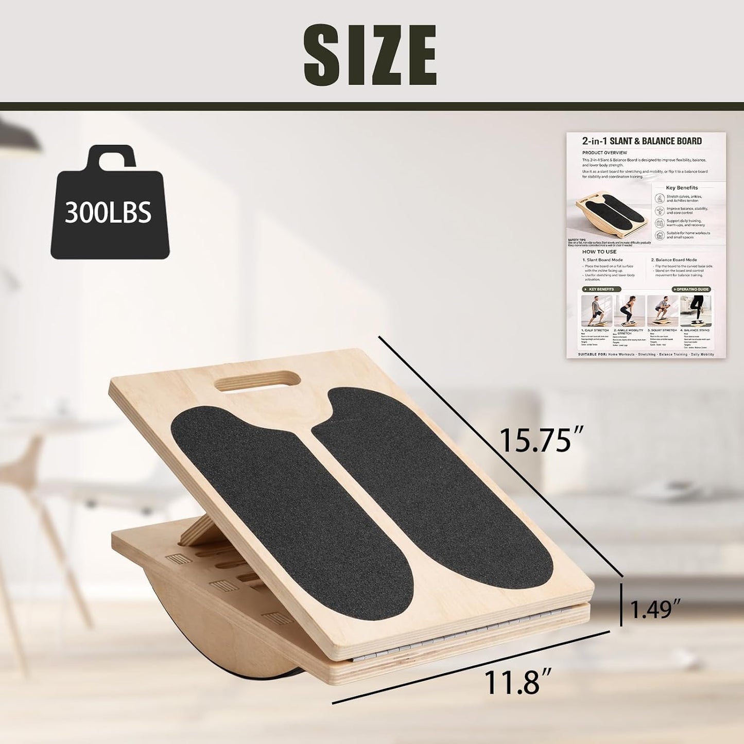 2-in-1 Wooden Slant Board for Calf Stretching & Balance Board | 5-level adjustable calf stretch board for Achilles stretch, ankle mobility, physical therapy, and stability training