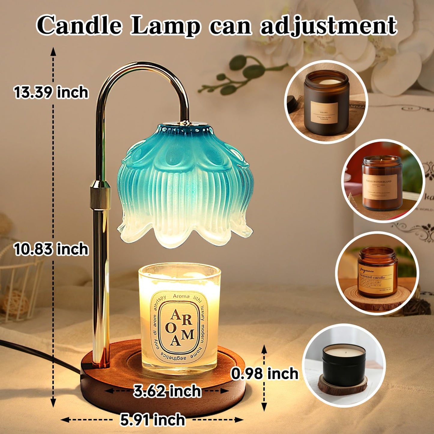 Fragrance Candle Warmer Lamp with 2 Bulbs Electric Candle Warmer with Timer & Dimmer for Home Decor