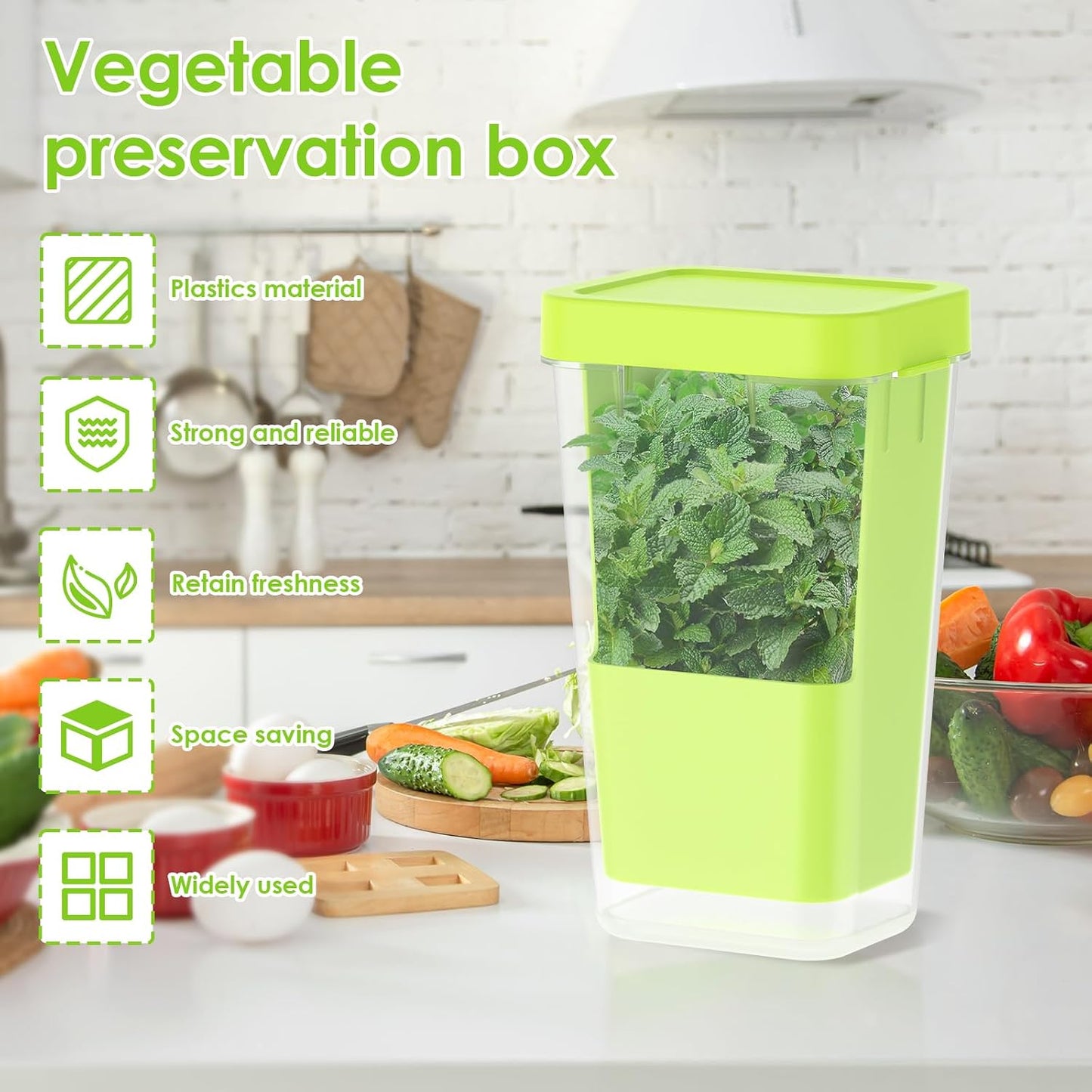 Fresh Herb Keeper for Refrigerator, 5.1x4.1x 9.06 in Clear Herb Saver, Fridge Asparagus Container, Fresh Herb Saver, Herb Storage Containers, for Cilantro, Parsley, Thyme, Asparagus(Green)