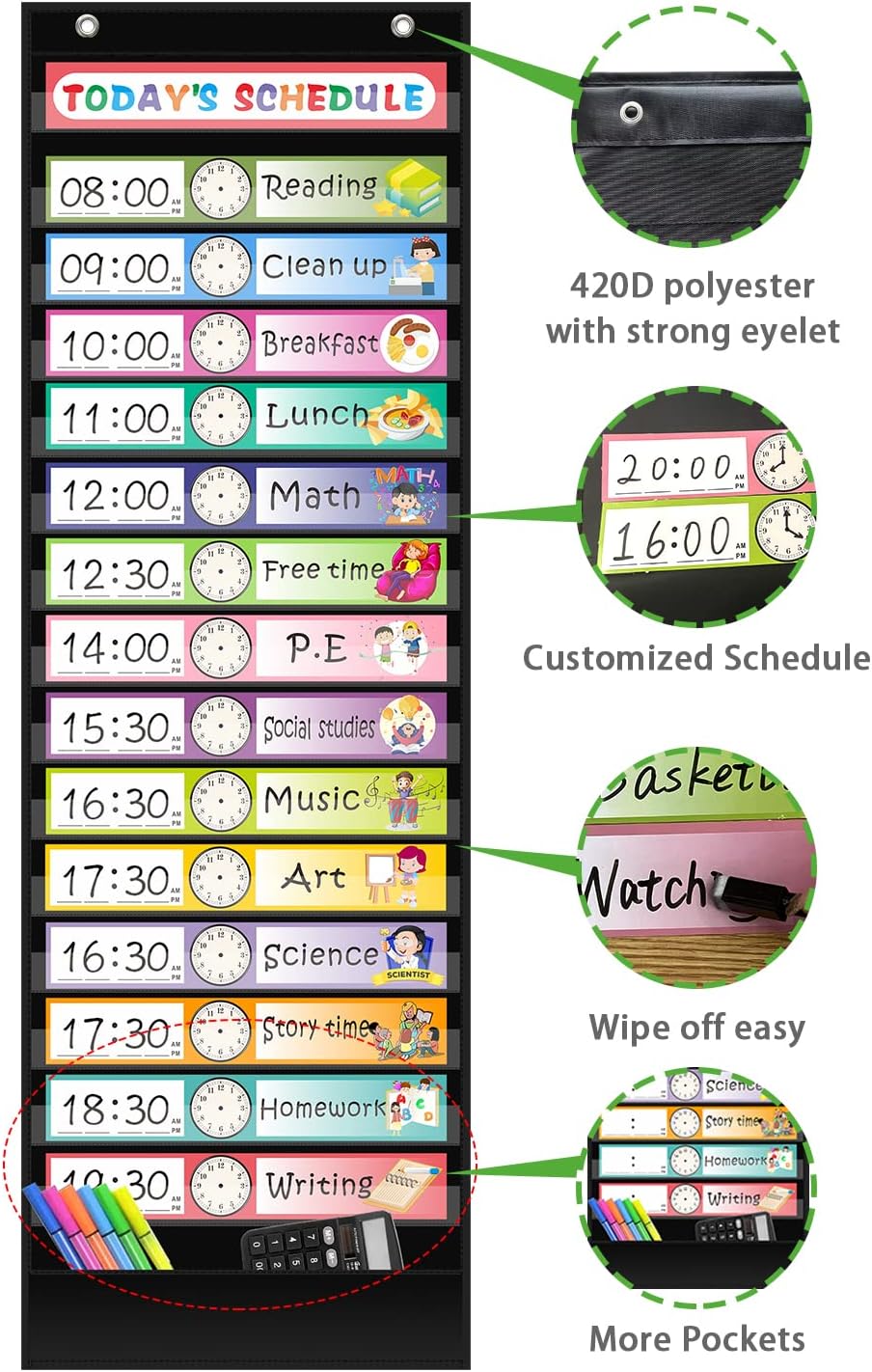 REGELETO X-Large Visual Schedule Chart for Students Chore with 92 Pieces Behavior Cards, Visual Behavioral Routine Chart for Students, Daily Schedule Board Learning Planners for Home School (X-Large)