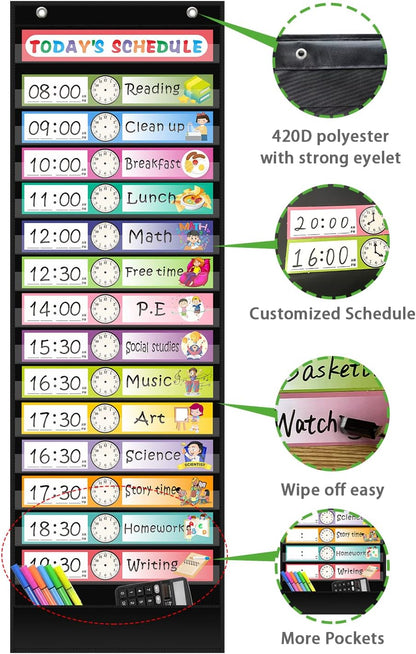 REGELETO X-Large Visual Schedule Chart for Students Chore with 92 Pieces Behavior Cards, Visual Behavioral Routine Chart for Students, Daily Schedule Board Learning Planners for Home School (X-Large)