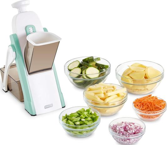 Dash Safe Slice Mandoline Slicer, Adjustable 30+ Combos, Aqua | Vegetable, Potato & Onion slicer, 1-8mm Thickness, Julienne, Matchstick & Dice Cuts, Folds Flat, Stainless Steel Blades