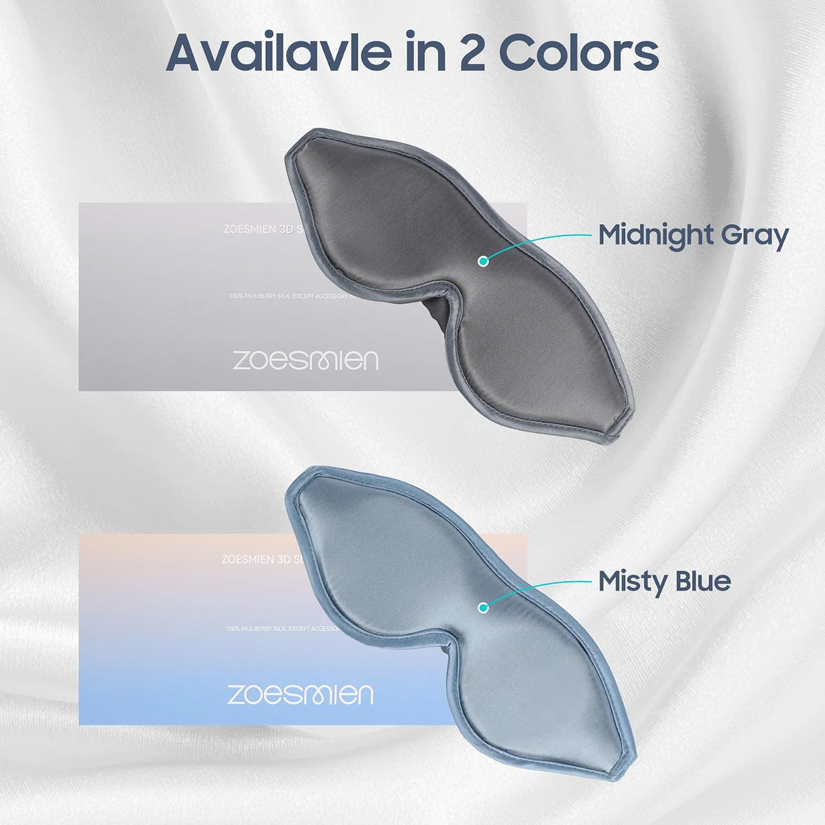 22mm Mulberry Silk Sleep Mask,3D Lash Friendly Eye Mask Adjustable Gray