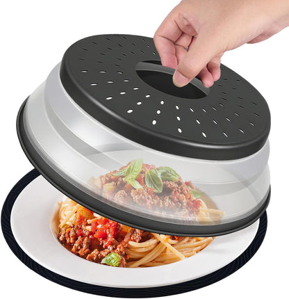 12 Inchs Microwave Splatter Cover & Silicone Mat, Large Vented Collapsible Guard dish Plate lid & Round Kitchen mat for food
