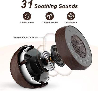 Housbay White Noise Machine with 31 Soothing Sounds, 5W Loud Stereo Sound, Auto-Off Timer, Adjustable Volume, Sleep Sound Machine for Baby, Kid, Adult -Wood Grain