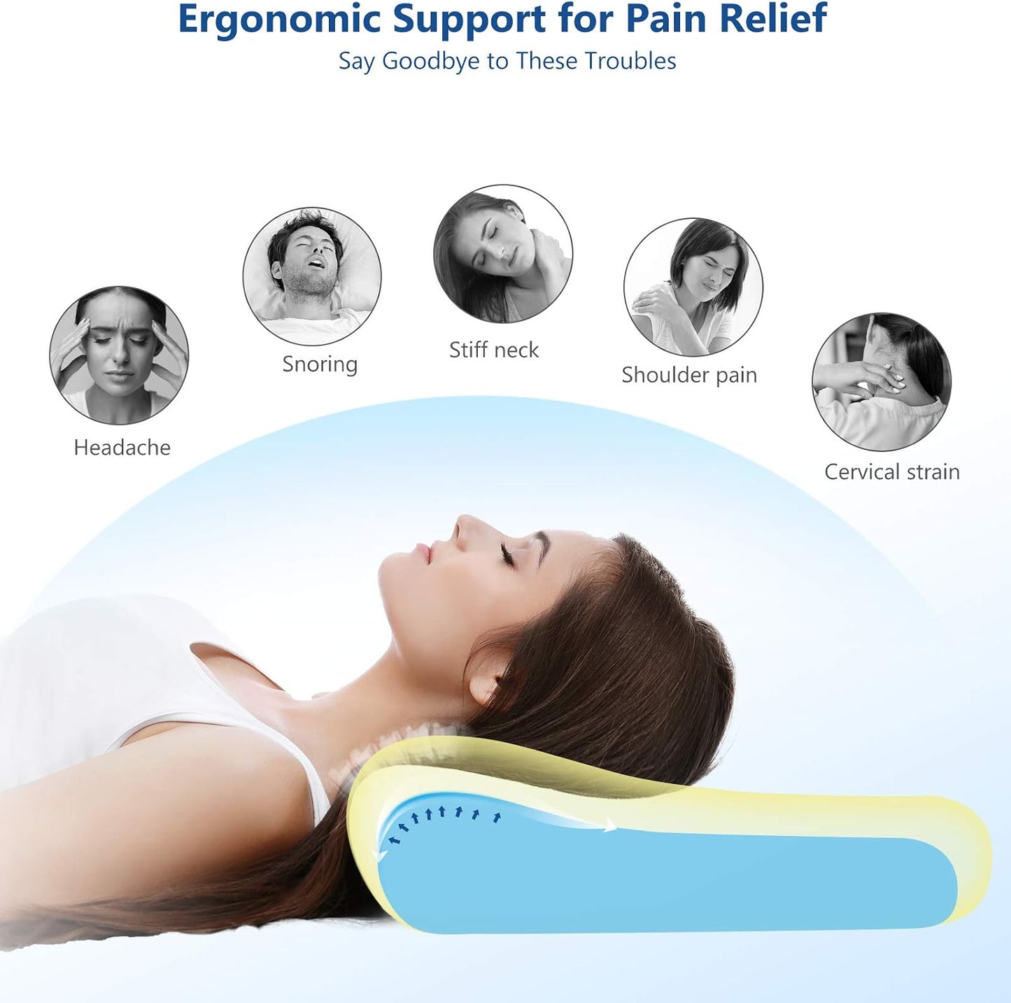 Memory Foam Pillow for Neck Pain Relief, Adjustable Orthopedic Ergonomic Cervical Pillow for Sleeping with Washable Cover, Bed Pillows for Side, Back, Stomach Sleepers