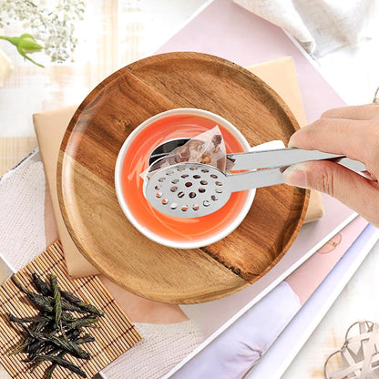 2 Pcs Stainless Steel Tea Bag Tongs and Squeezer, 6 Inch Anti-Slip Tea Bag Strainer Clips for Tea Bags, Herbs, Sugar Cubes and Ice Cubes, Kitchen and Bar Accessories