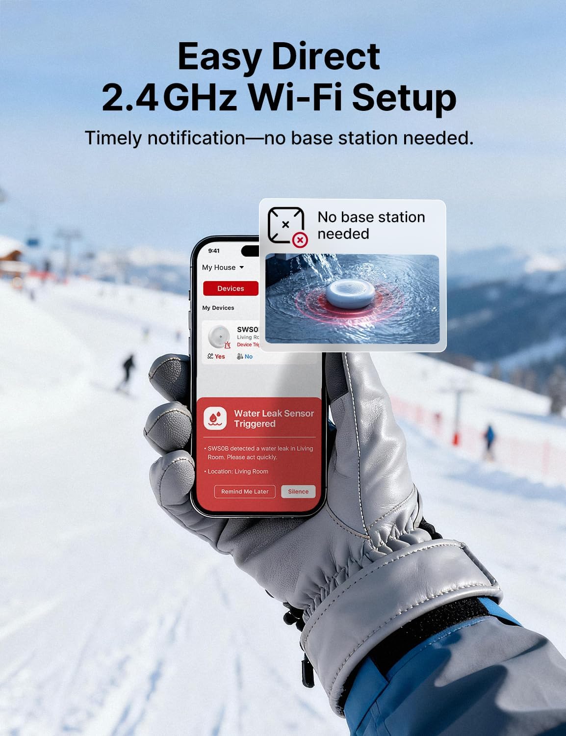 X-Sense 2-in-1 Wi-Fi Water Leak Detector & Freeze Detector, No Hub (1-Pack) | Alerts Below 39°F, 110 dB Alarm, Instant Alerts, Detects Water as Low as 0.4 mm, for Garages, Cabins & RVs