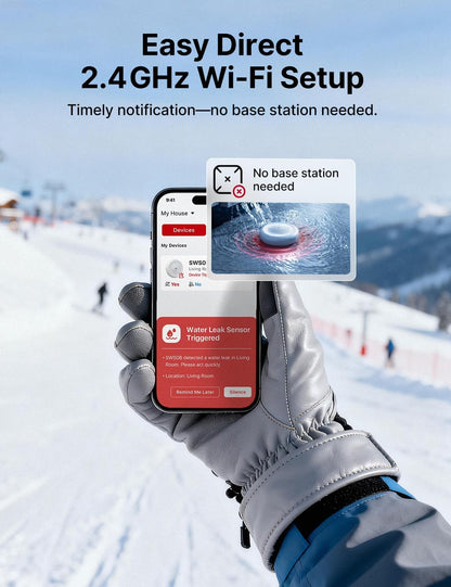 X-Sense 2-in-1 Wi-Fi Water Leak Detector & Freeze Detector, No Hub (1-Pack) | Alerts Below 39°F, 110 dB Alarm, Instant Alerts, Detects Water as Low as 0.4 mm, for Garages, Cabins & RVs