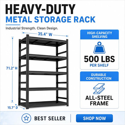 Heavy Duty Over Washer and Dryer Storage Shelf, 5 Tier Adjustable Metal Laundry Room Organizer, Freestanding Utility Shelving Rack, Rust Resistant Steel Storage Shelf, Black, 35.4"Wx 15.7"Dx 71.2"H