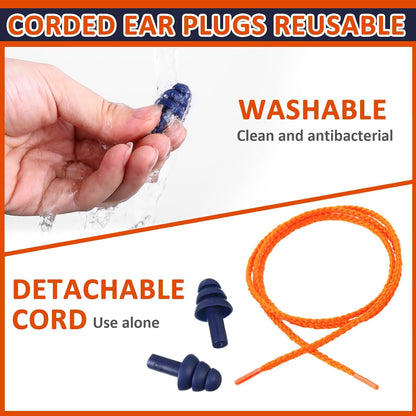 Xuhal 200 Pairs Corded Ear Plugs Silicone Earplugs with Cord Individually Wrapped Reusable Earplugs Sleep Noise Cancelling Hearing Protection for Snoring Shooting Studying Construction (Black)