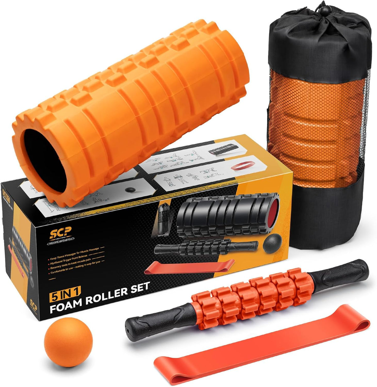 SUBCULTUREPICK 5 in1 Foam Roller Set, Trigger Point Foam Roller Deep Tissue