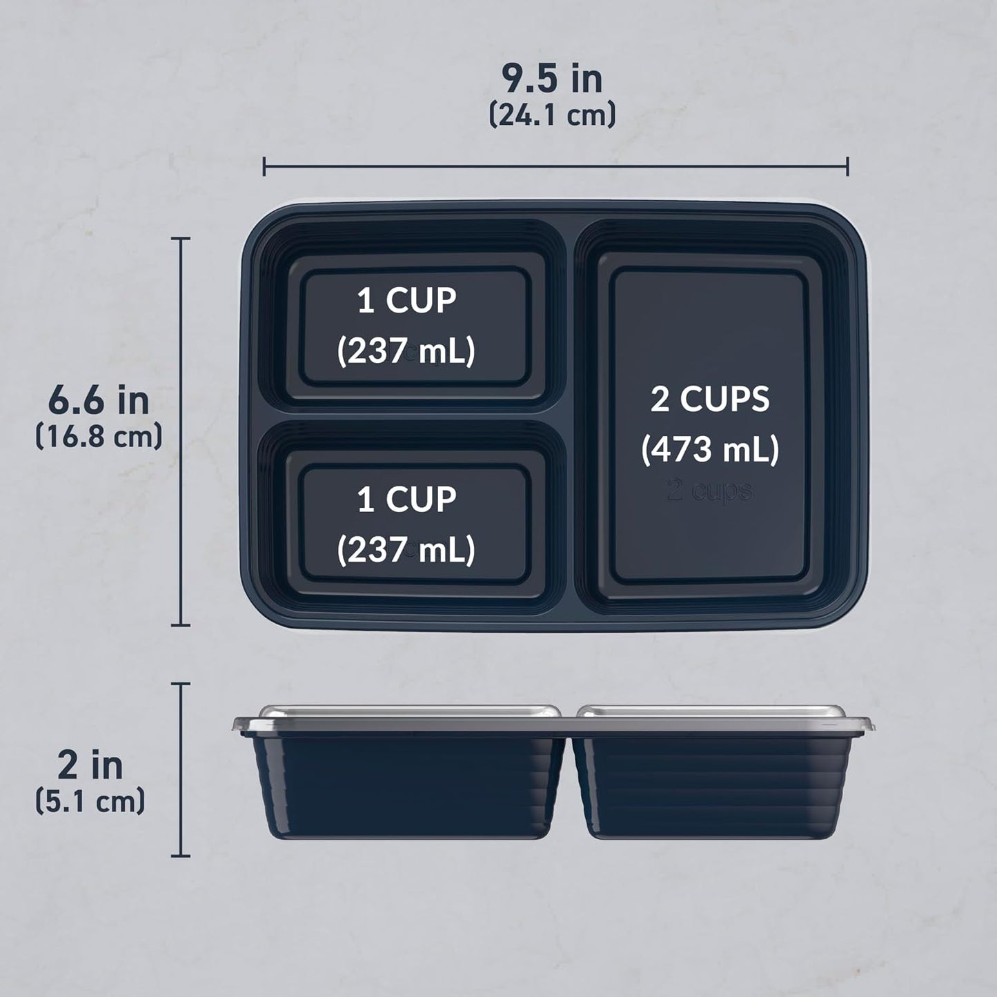 Bentgo Prep 3-Compartment Meal Prep Containers with Lids, 20 Piece Set | 4-Cup Capacity, Portion Control, Stackable, Microwave, Freezer & Dishwasher-Safe, PFAS & BPA-Free (Navy Blue)