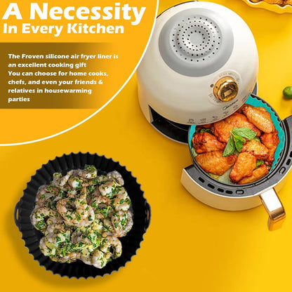 8 Inch Square Silicone Air Fryer Liners (2 Pack) Pink & Grey Reusable Non-Stick Inserts with Handles for Mess-Free Cooking & Heat Resistance – For Airfryer Ninja COSORI Instant Vortex & More