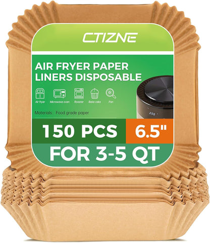 Air Fryer Liners Disposable, 150Pcs Parchment Paper 8" Square for 5-8QT | [Food Grade Material] Unbleached Parchment Paper Non-Stick & Waterproof Oilproof Easy Cleanup for Air Fryer Sheets Papers
