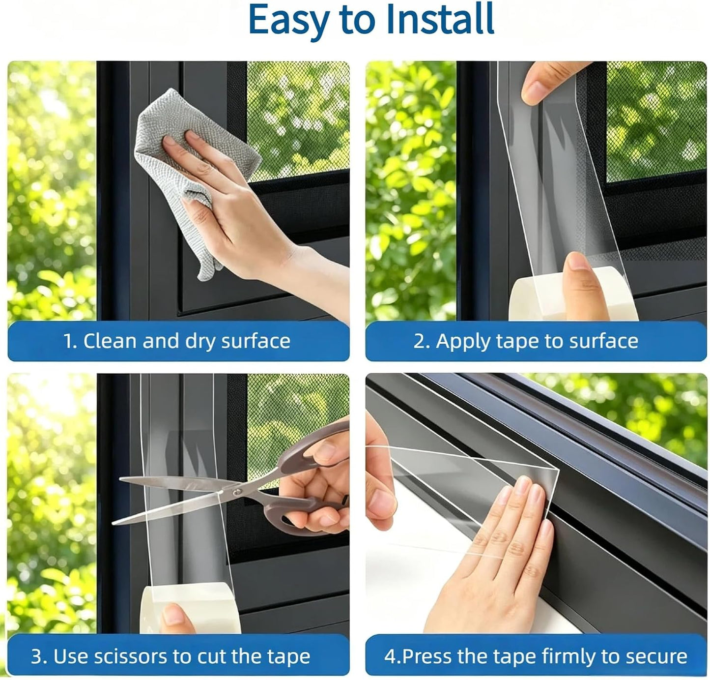 Litaibai Transparent Window Weather Sealing Tape, 2 in x 33 ft, 20 Mil | 20 mil clear PET film, removable adhesive, helps reduce drafts and energy loss, for windows, doors, and window AC units