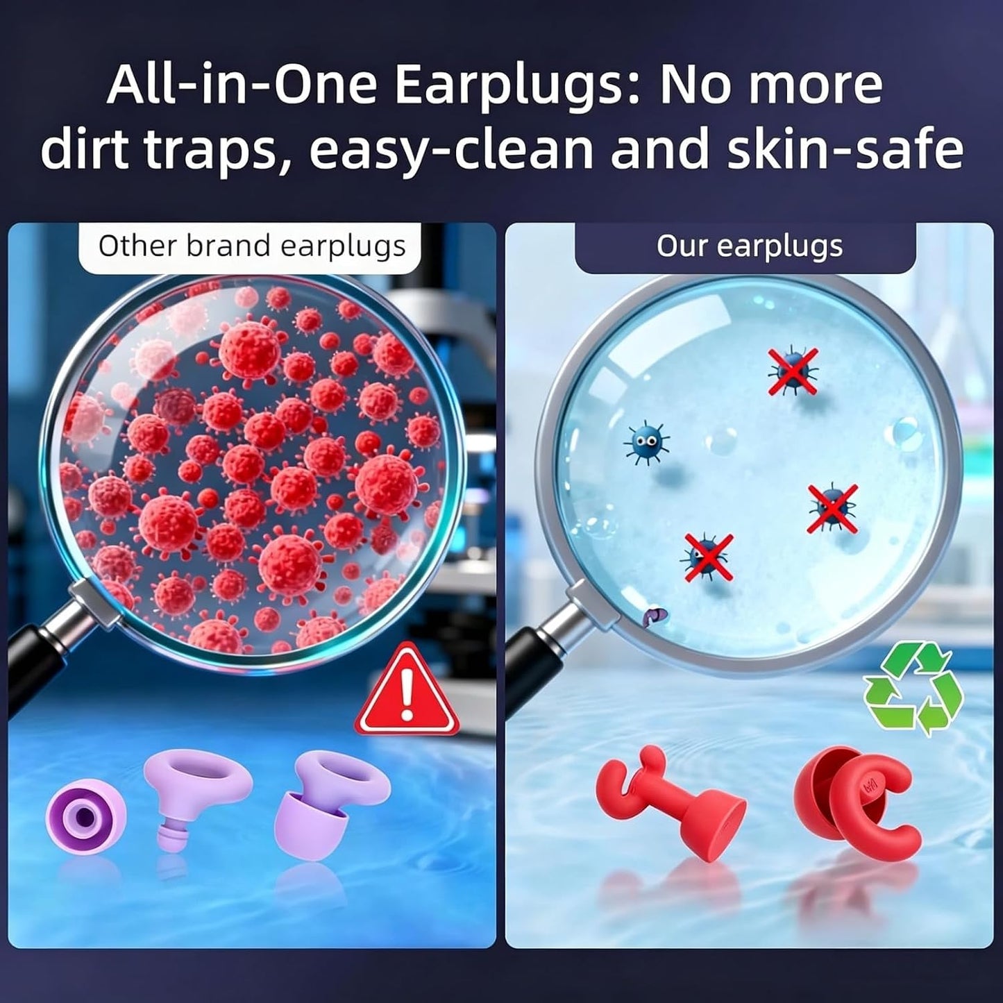 Noise Cancelling Ear Plugs Sleep 50dB NRR Side Sleep Small Ear | ultra soft silicone, reusable one-piece design, 4 sizes included, portable case