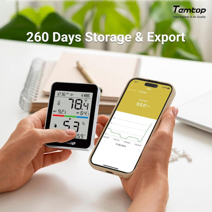 Temtop T1 Bluetooth Indoor Thermometer Hygrometer for Room Temperature | Humidity Notification Alerts, Data Export, Digital Gauge for Home, Office, Greenhouse, Garage, Nursery, Gift