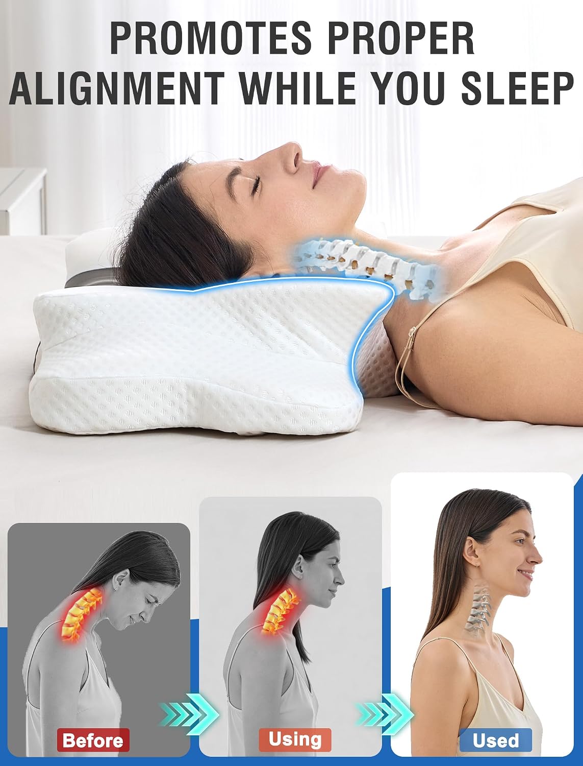 DISSA Cervical Neck Pillow for Side Sleepers Ergonomic Contour Memory Foam Pillow with Adjustable Orthopedic Neck Support for Pain Relief - Gift for Christmas & Birthdays